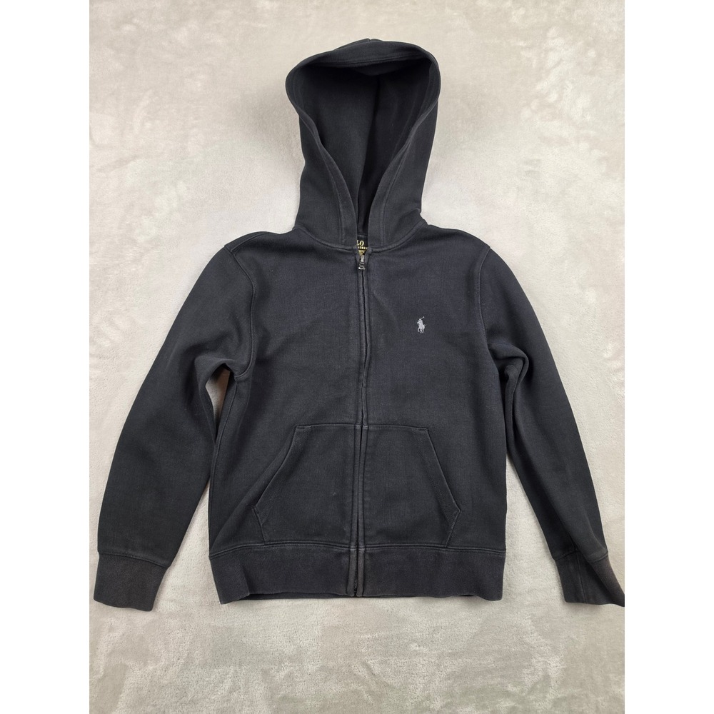 Polo Ralph Lauren Double Knit Zip Hoodie Kids Size M 10-12 Black‎ Pony Fleece